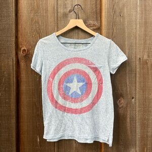 Marvel Captain America Women’s Linen Blend Distressed T-shirt, Size S